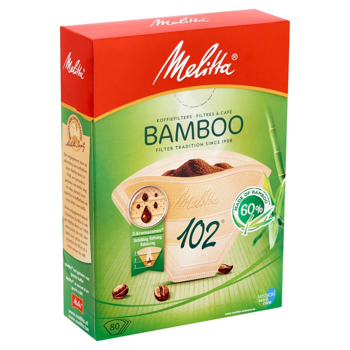 Melitta 102 Filtres à Café Bamboo 80 Pièces
