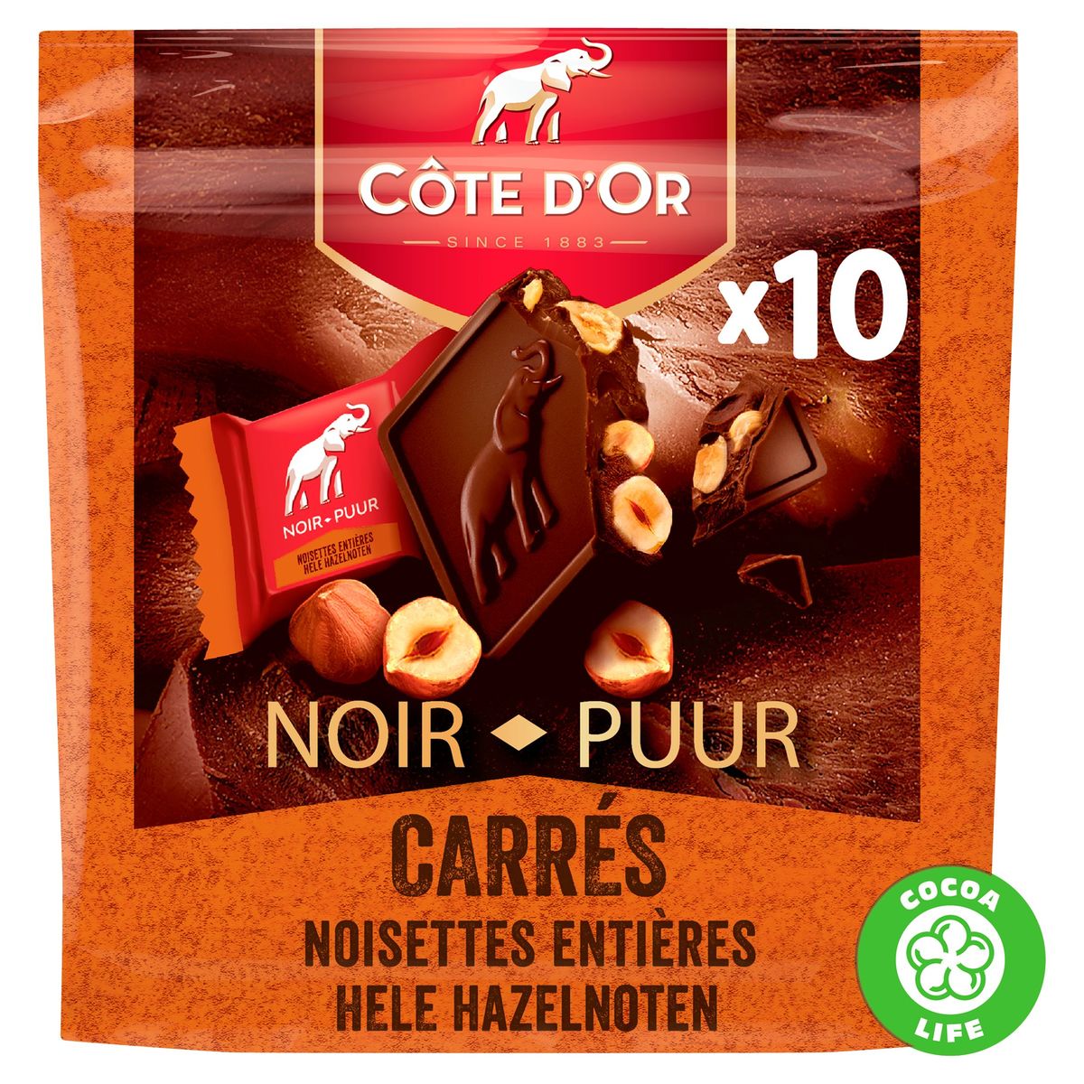 Côte d'Or Carrés Pralines Pure Chocolade Hele Hazelnoten 200 g