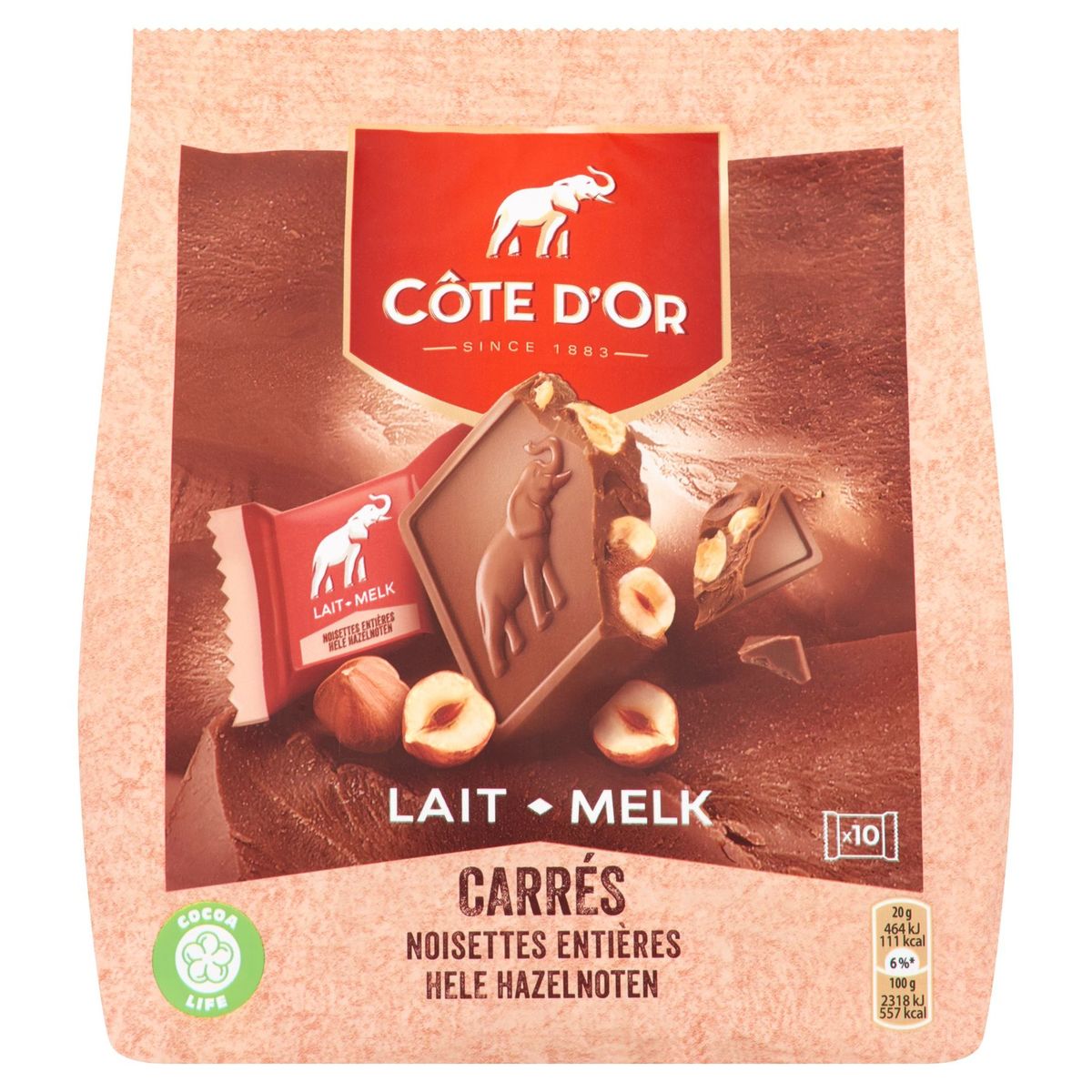 COTE D'OR LAIT CARRES NOISETTES ENTIERES 02/12/2024