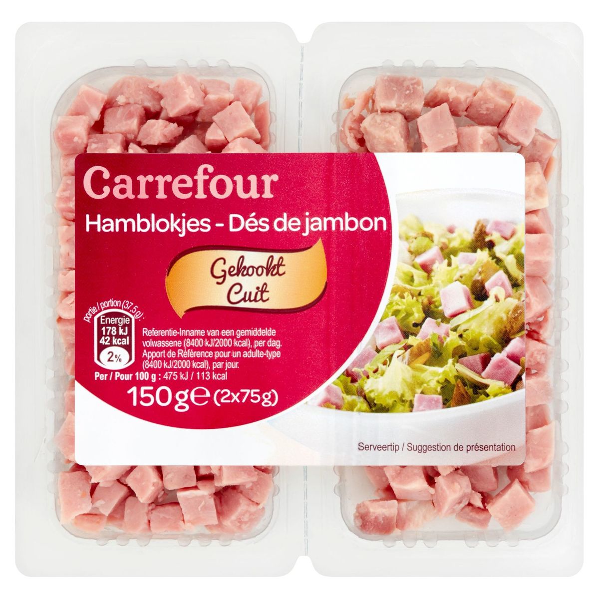 Carrefour Hamblokjes Gekookt 2 x 75 g