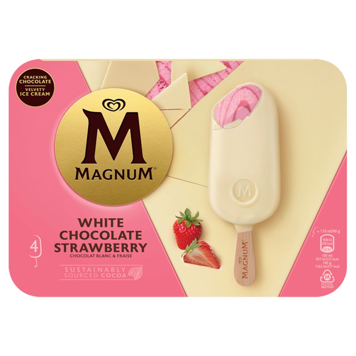 Magnum Ola Ijs stick Aardbei en witte chocolade 4x110 ml