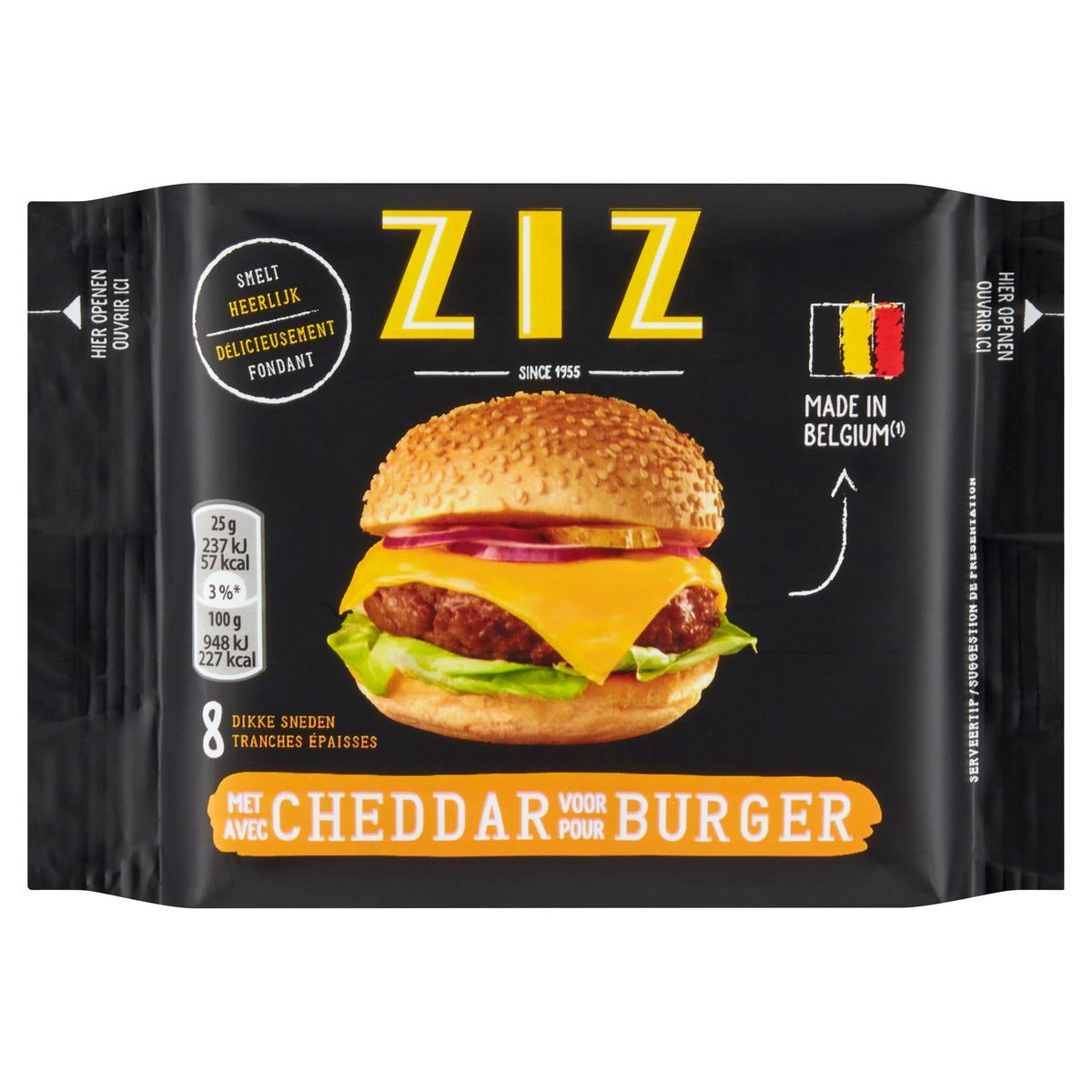 ZIZ Smeltkaas Cheddar Voor Burger 8 x 25 g