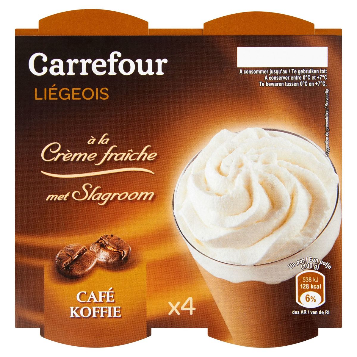 Carrefour Liégeois à la Crème Fraîche Café 4 x 100 g