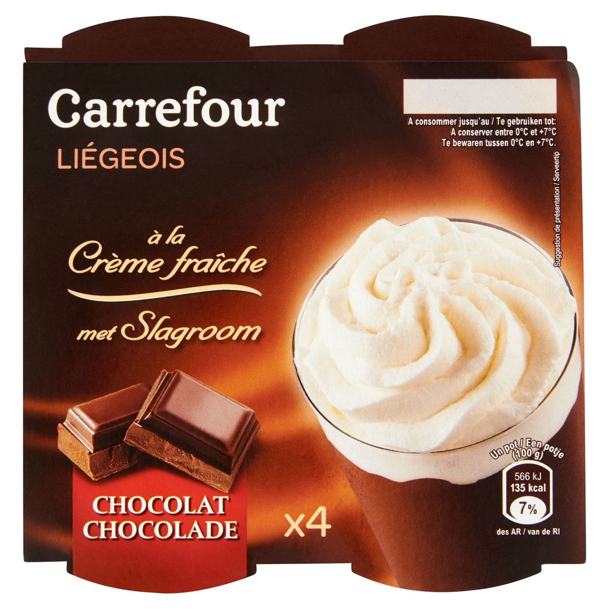 Carrefour Liégeois à la Crème Fraîche Chocolat 4 x 100 g