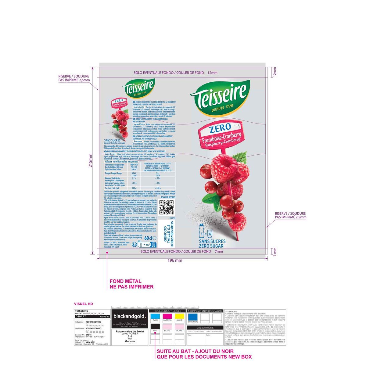 Teisseire Zero Framboise-Cranberry 60 cl
