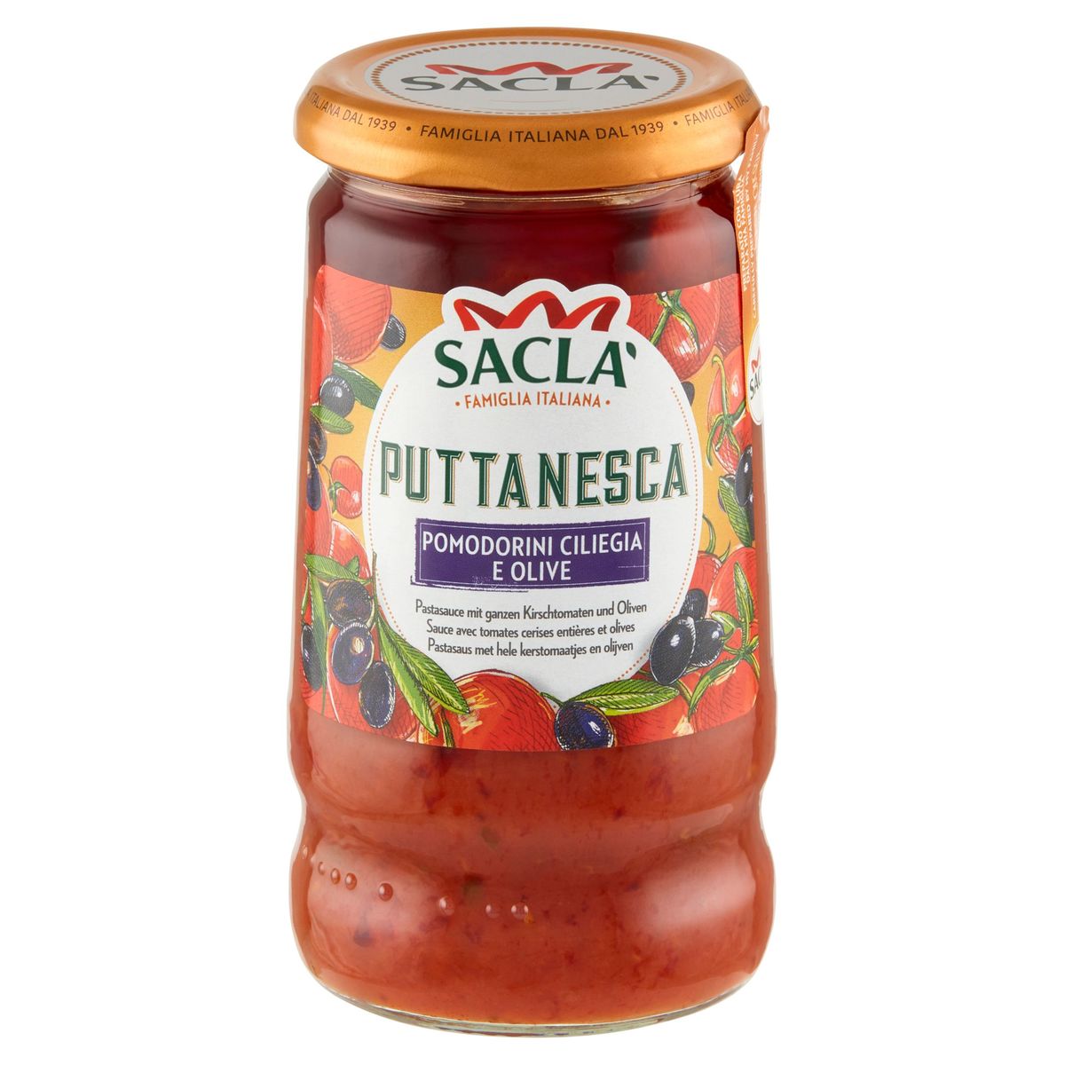 Sacla' Sauce Puttanesca avec Tomates Cerises Entières et Olives 350 g