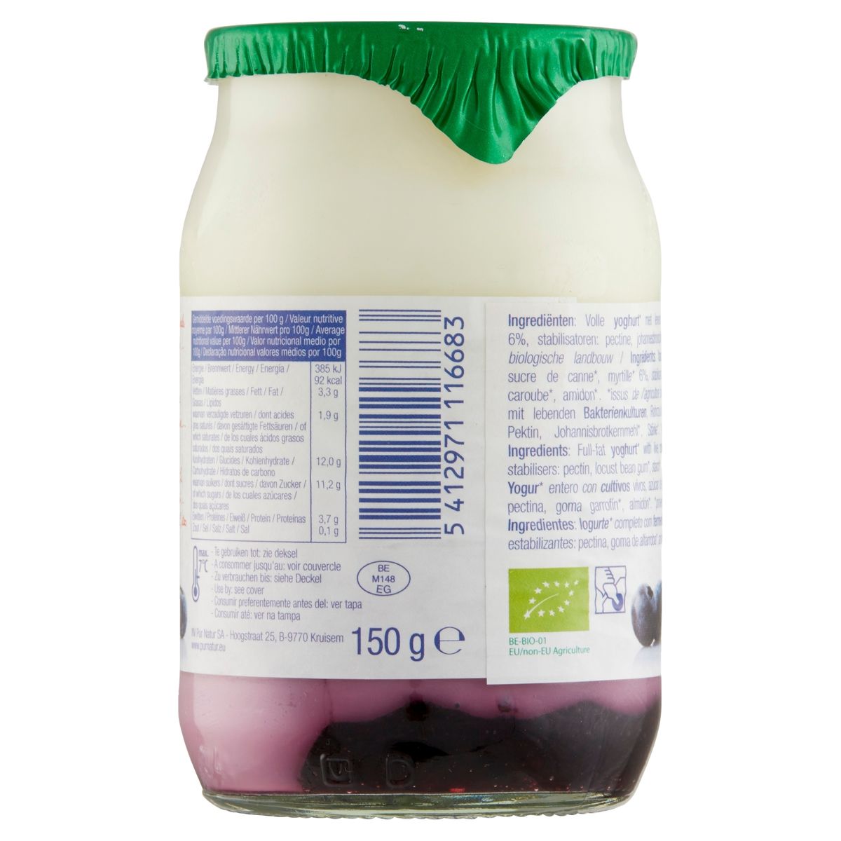 Pur Natur Bio Yoghurt Bosbes 150 g