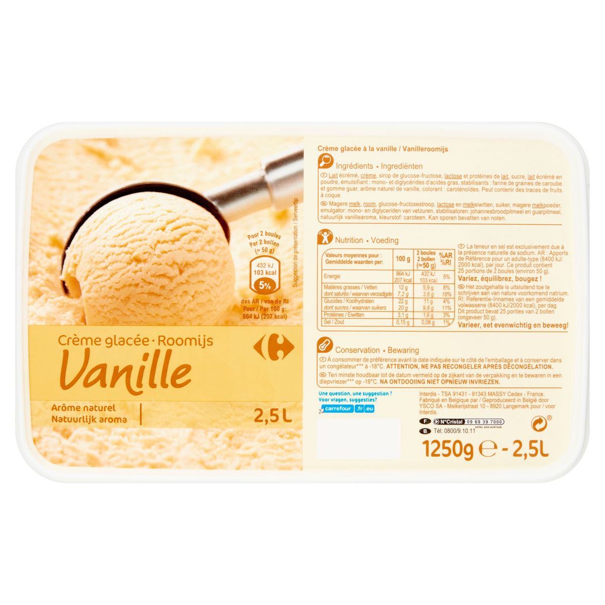 Carrefour Crème Glacée Vanille 1250 g