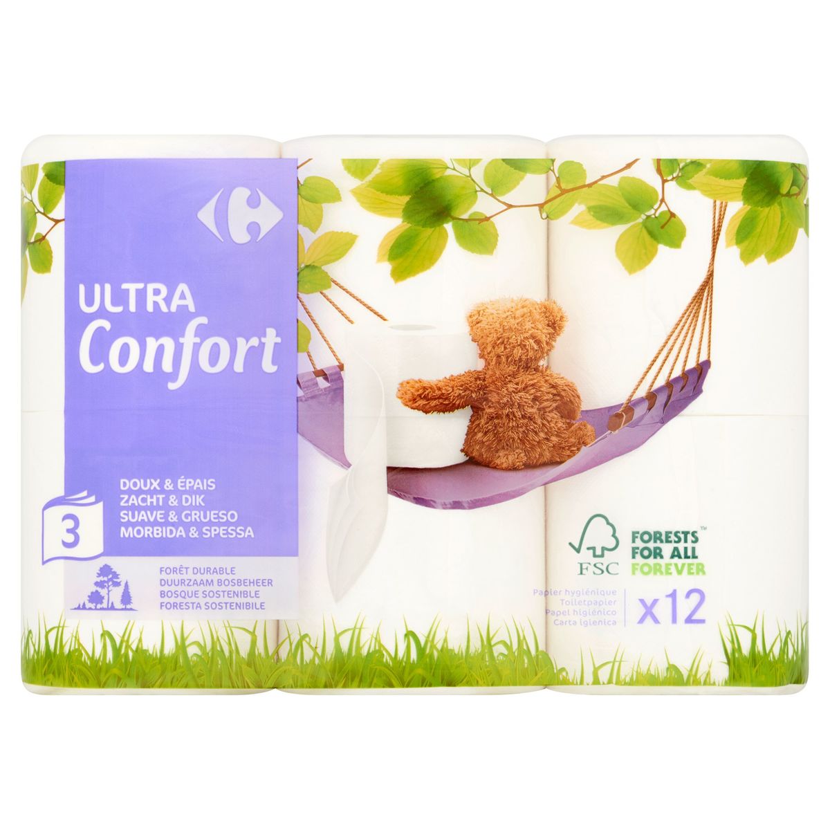 Carrefour Ultra Confort 3-Épaisseurs 12 Rouleaux