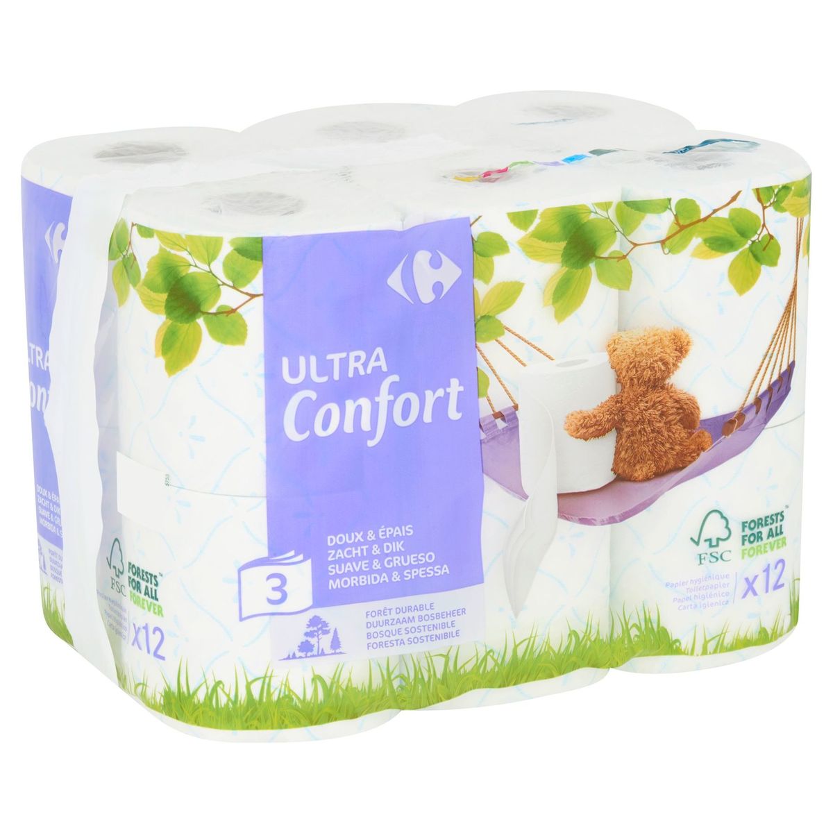 Carrefour Ultra Confort 3-Épaisseurs avec motifs 12 Rouleaux