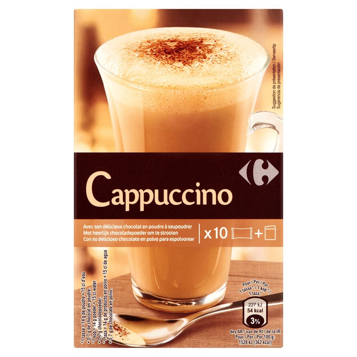 Carrefour Cappuccino met Heerlijk Chocoladepoeder om te Strooien 147 g