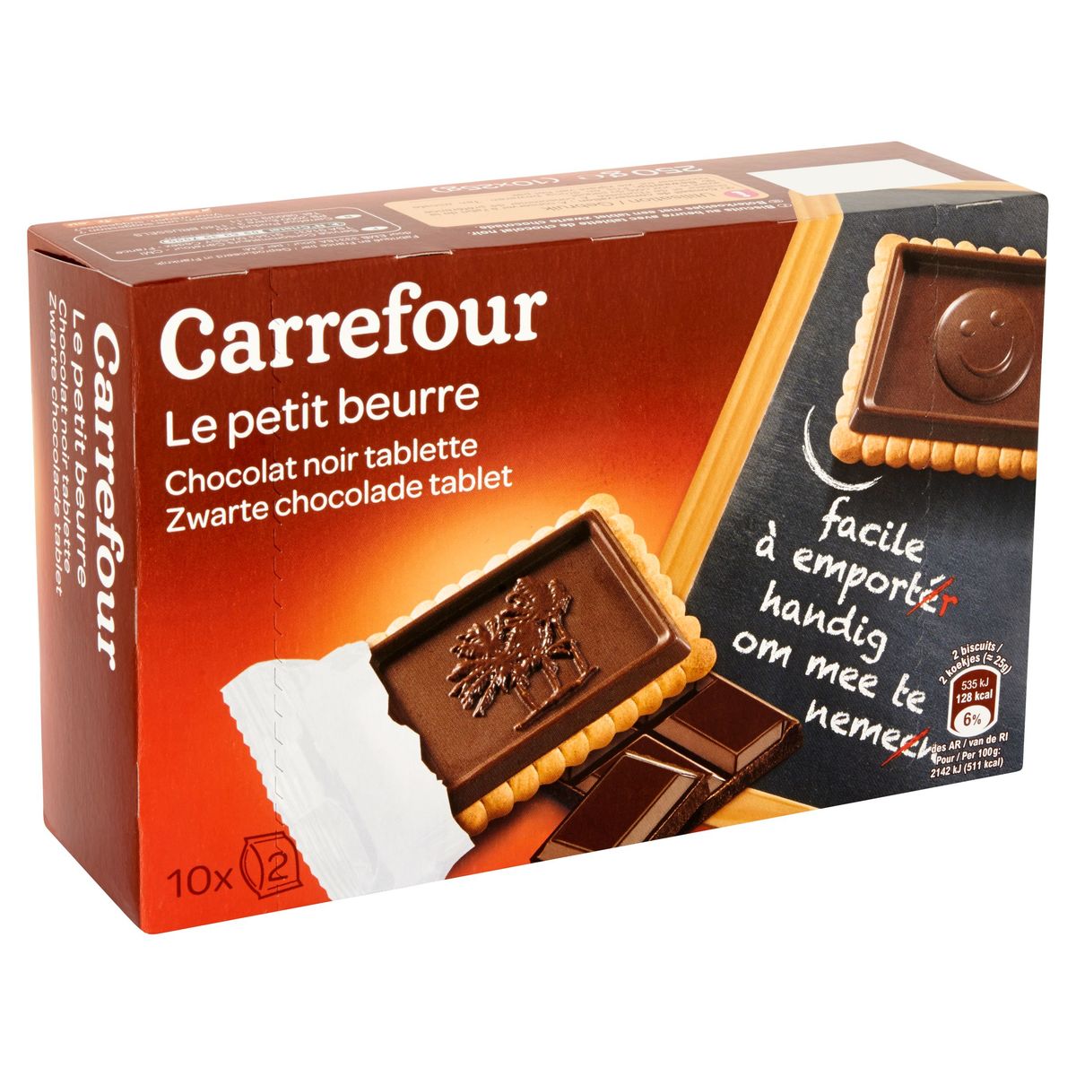 Carrefour Le Petit Beurre Zwarte Chocolade Tablet 10 x 25 g