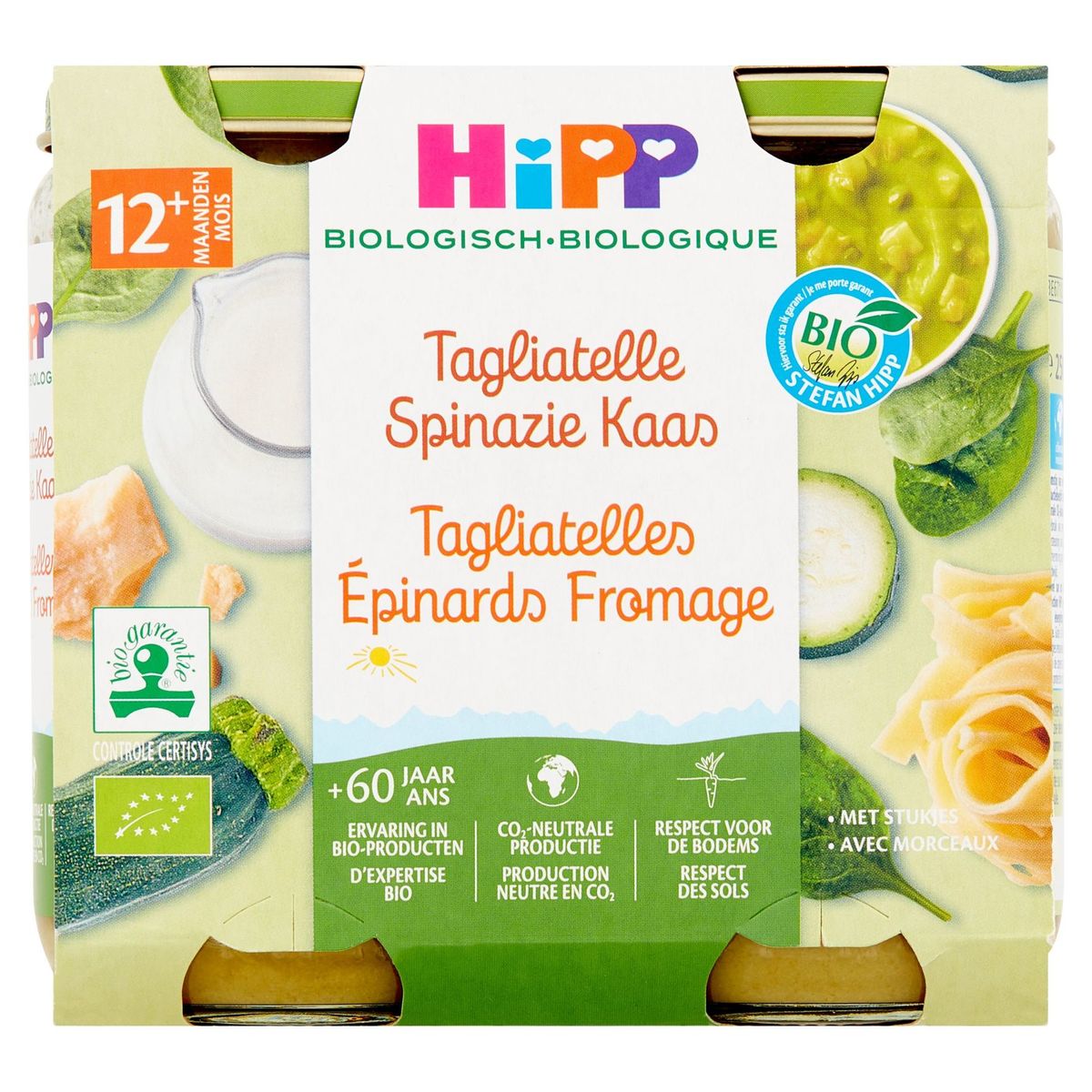 HiPP Biologisch Tagliatelle Spinazie Kaas 12+ Maanden 2 x 250 g