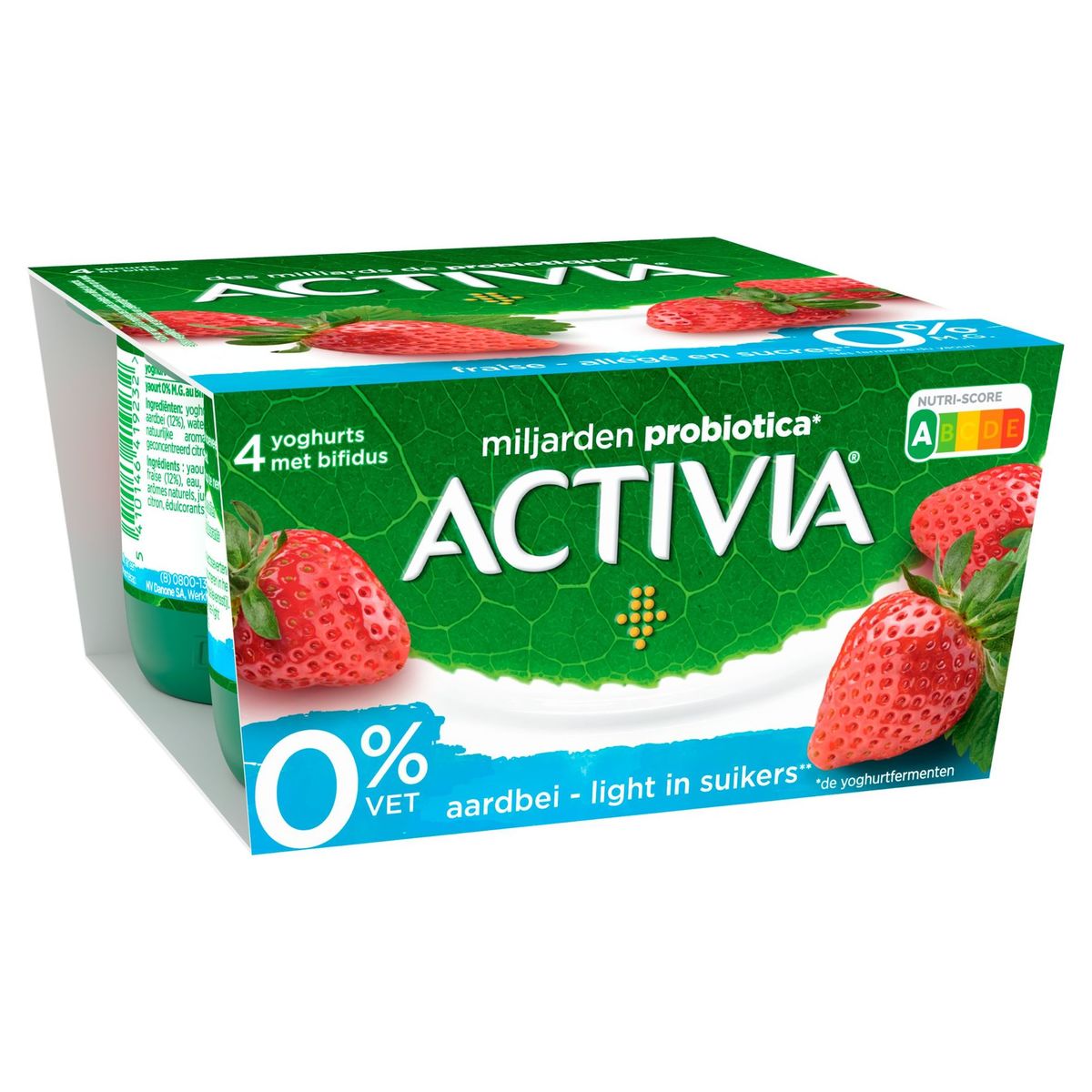 Activia Yoghurt Aardbei 0% met Probiotica 4 x 125 g