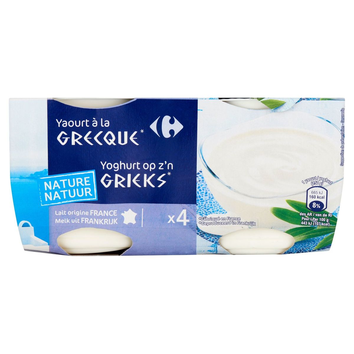 Carrefour Yoghurt op z'n Grieks Natuur 4 x 150 g