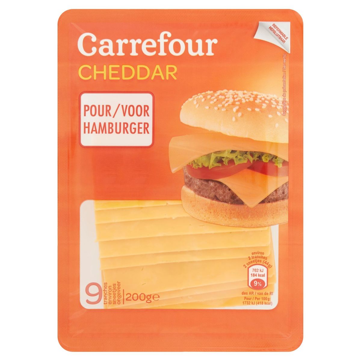 Carrefour Cheddar voor Hamburger Sneetjes 200 g