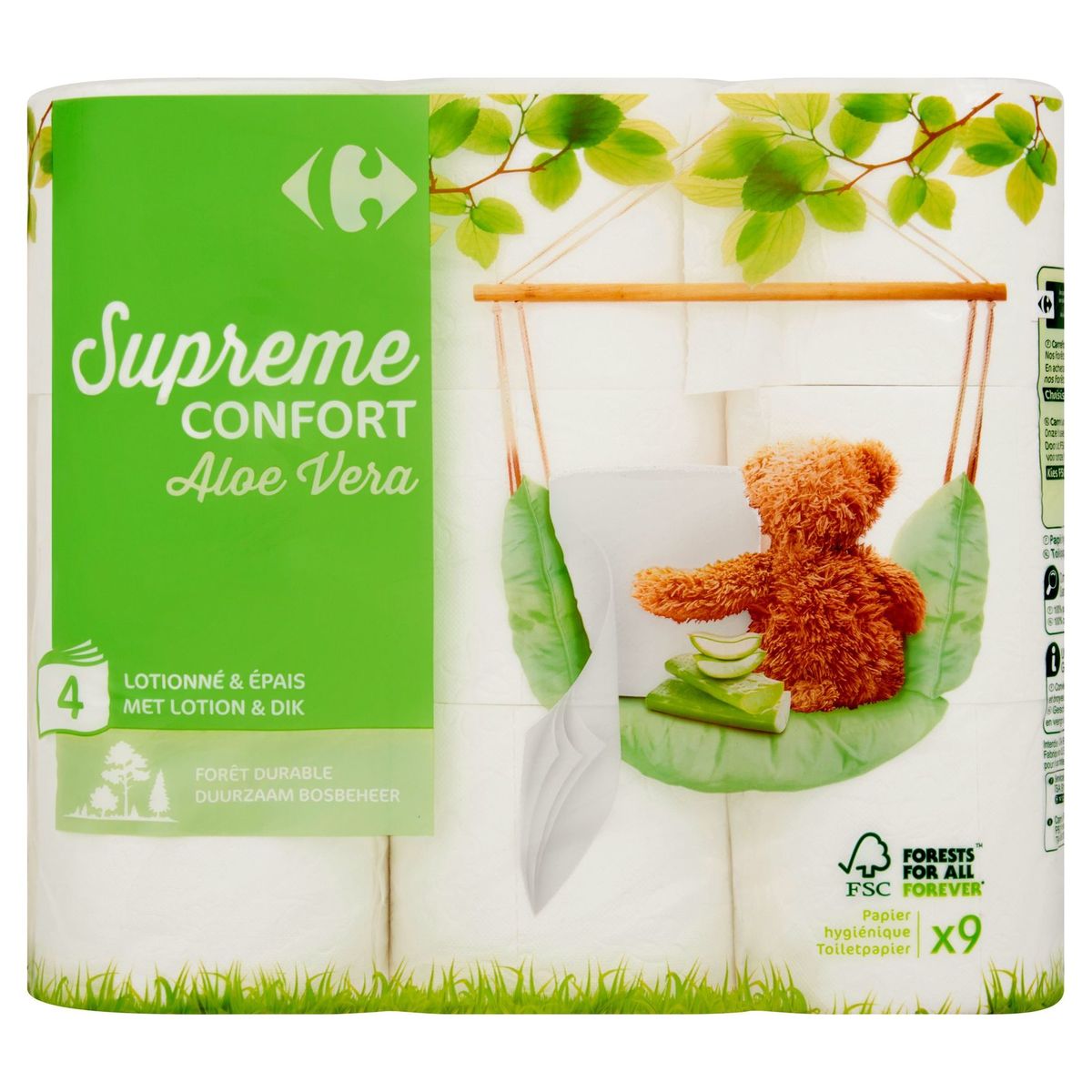 Carrefour Supreme Confort Aloe Vera 4-Laags 9 Rollen