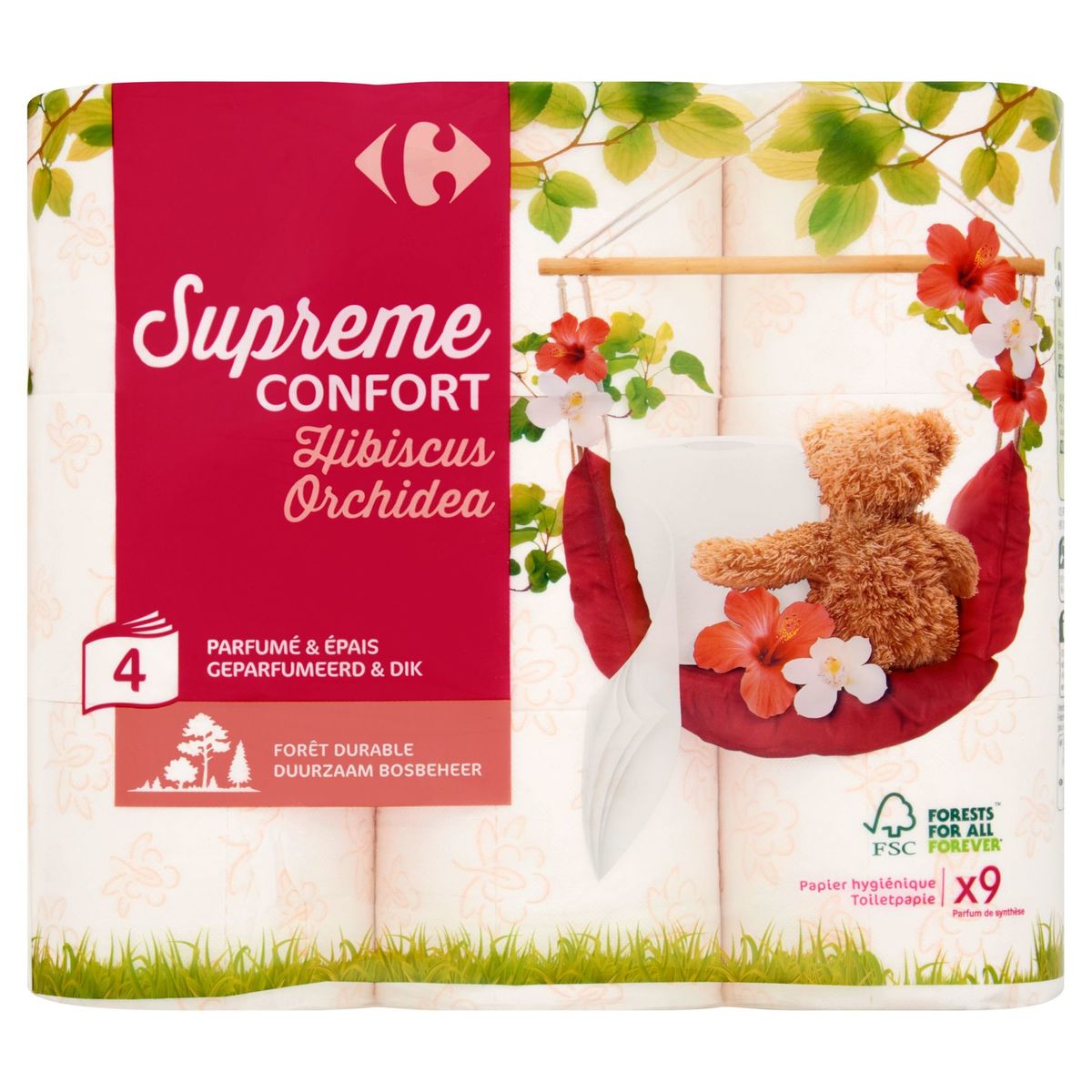 Carrefour Supreme Confort Hibiscus Orchidea 4-Laags 9 Rollen