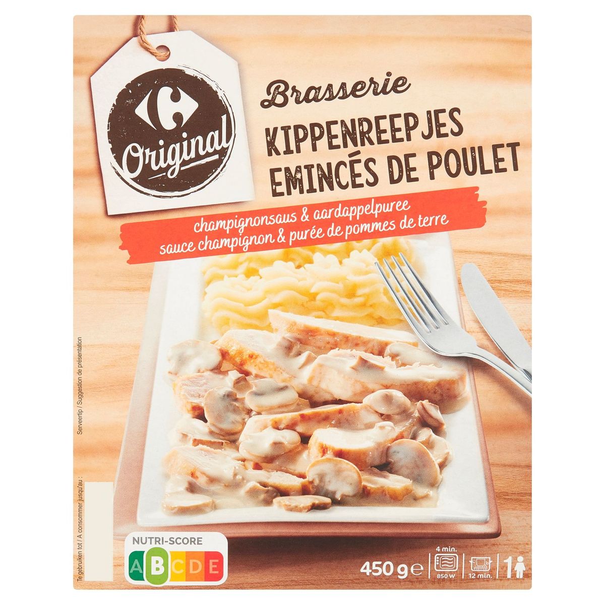 Carrefour Kippenreepjes Champignonsaus & Aardappelpuree 450 g