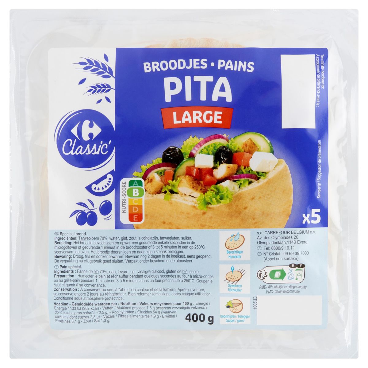 Carrefour Classic' Broodjes Pita Large 5 Stuks 400 g