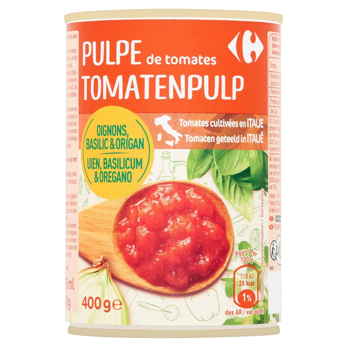 Carrefour Tomatenpulp Uien, Basilicum & Oregano 400 g