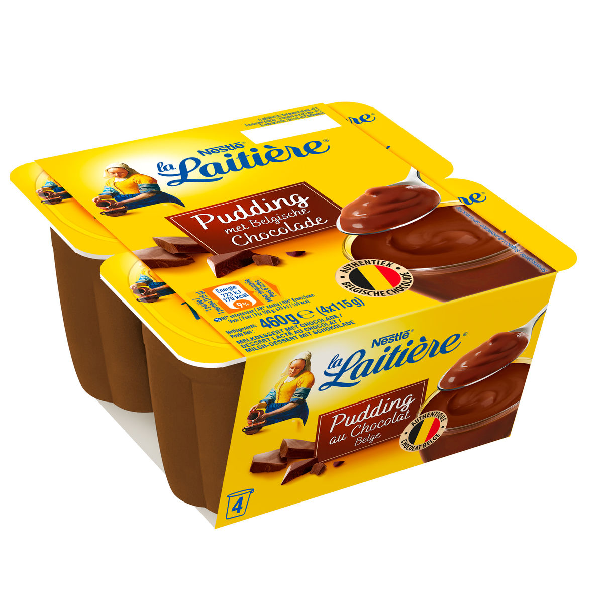 La Laitière Pudding met Volle Melk met Belgische Chocolade 4 x 115 g