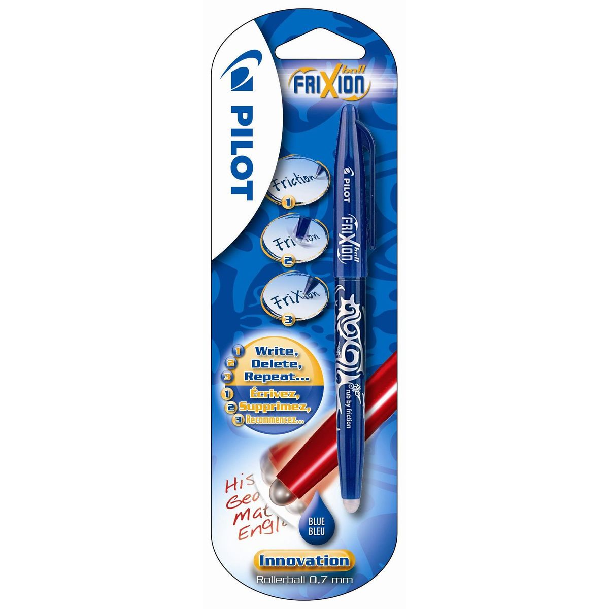 Stylo Rollers Frixion Ball Bleu x3 + 6 Recharges PILOT : le lot de 3 stylos  + 6 recharges + stickers à Prix Carrefour