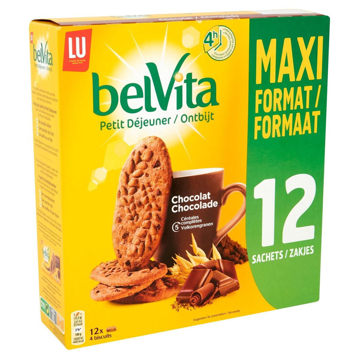 LU BelVita Petit Déjeuner Biscuits Chocolat Maxi 12 Sachets 600 g