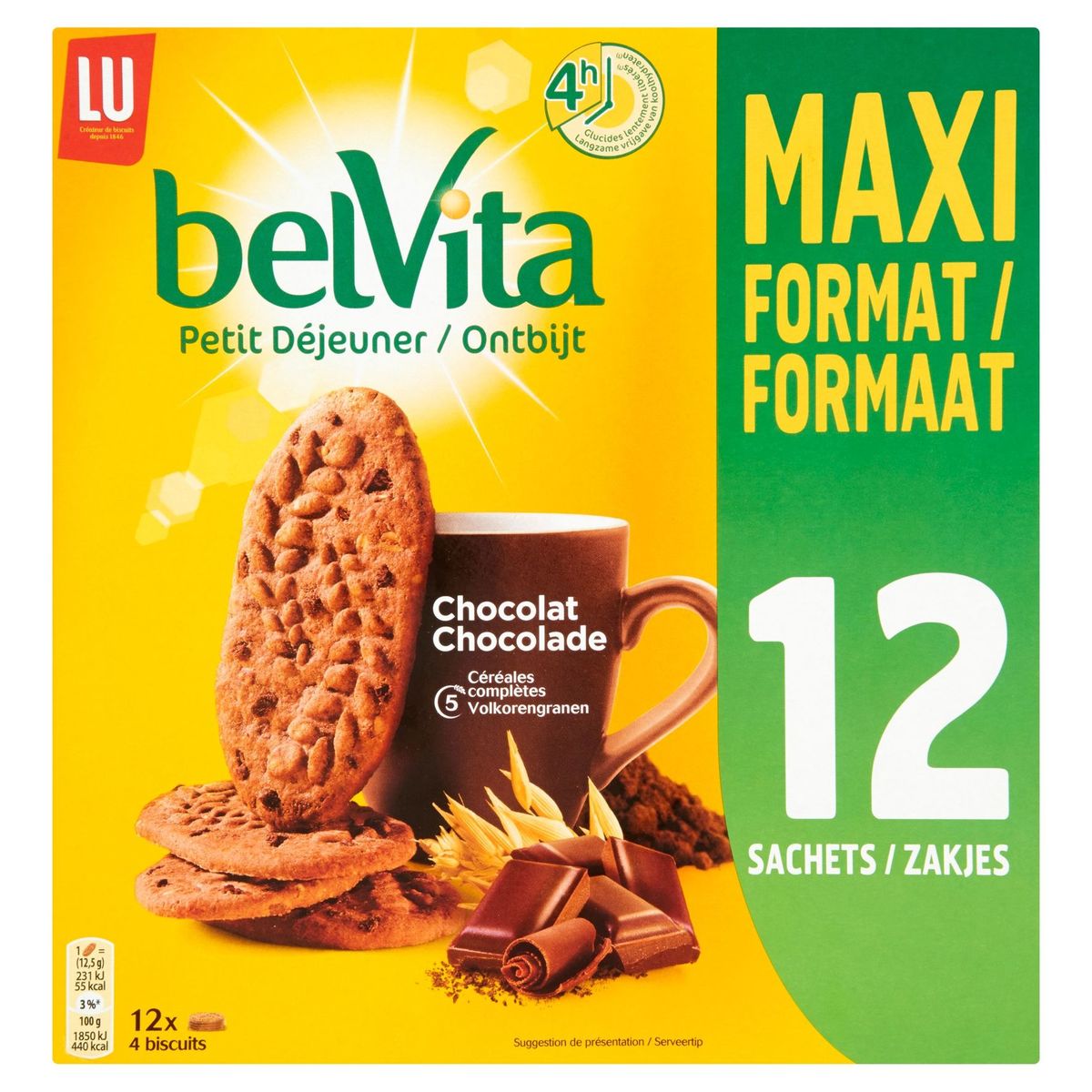 LU BelVita Petit Déjeuner Biscuits Chocolat Maxi 12 Sachets 600 g