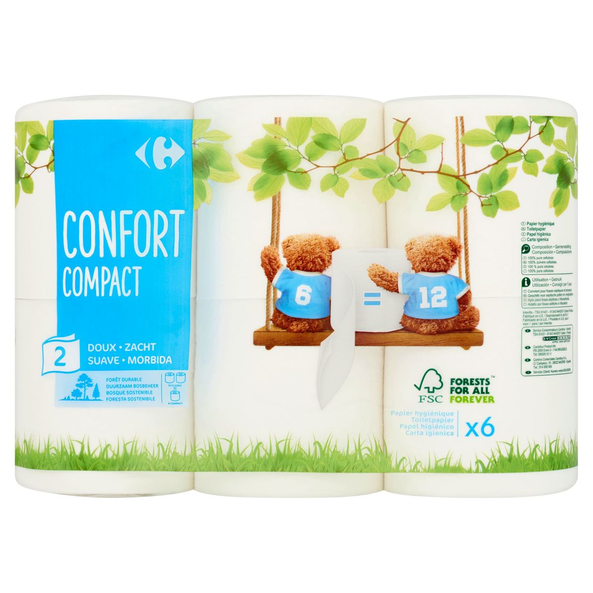 Carrefour Confort Compact 2-Épaisseurs 6 Rouleaux