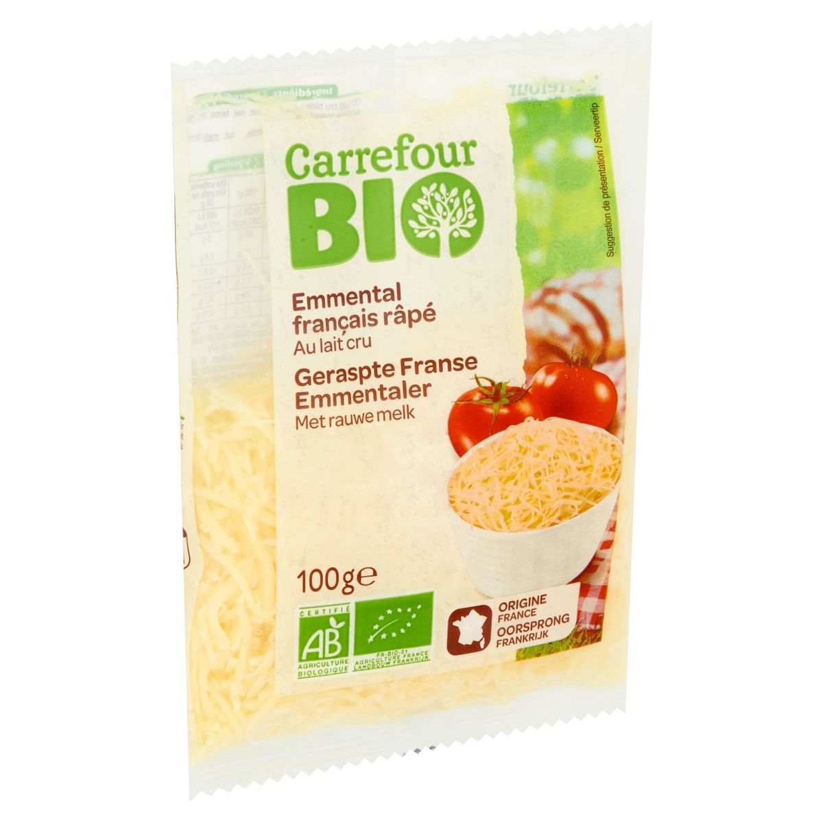Carrefour Bio Emmental Français Râpé au Lait Cru 100 g