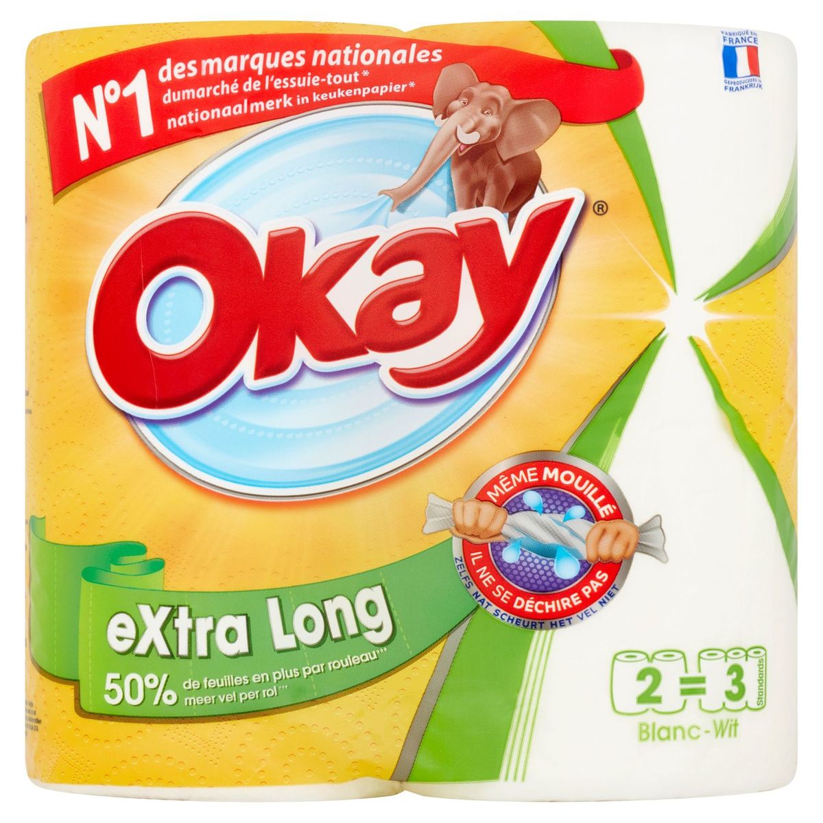 Okay Original Extra Long Essuie-Tout Blanc 2 Rouleaux