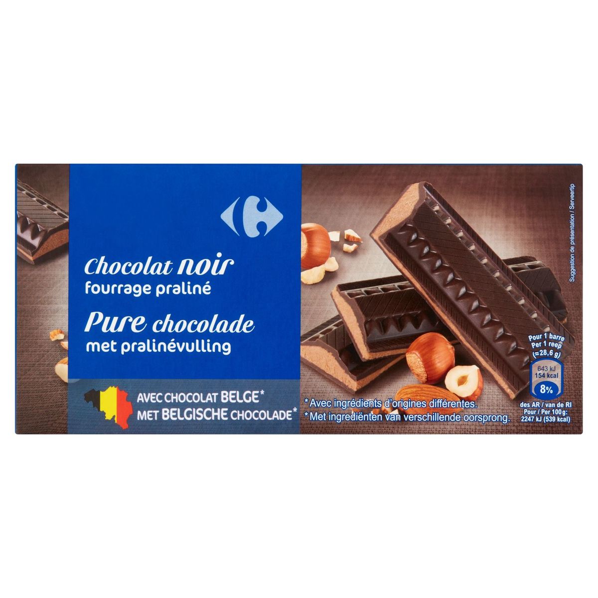 Carrefour Chocolat Noir Fourrage Praliné 200 g