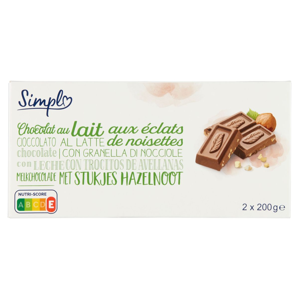 Simpl Melkchocolade met Stukjes Hazelnoot 2 x 200 g