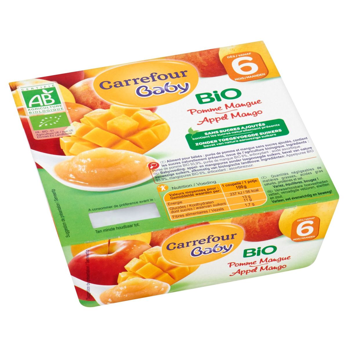 Carrefour Baby Bio Pomme Mangue dès 6 Mois 4 x 100 g