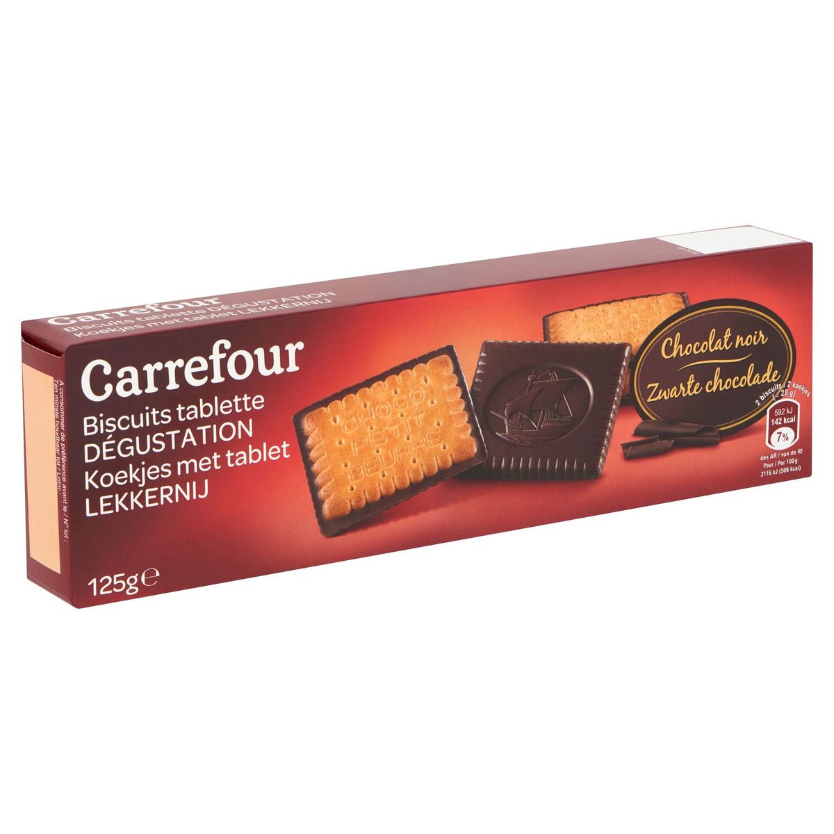 Carrefour Biscuits Tablette Dégustation Chocolat Noir 125 g