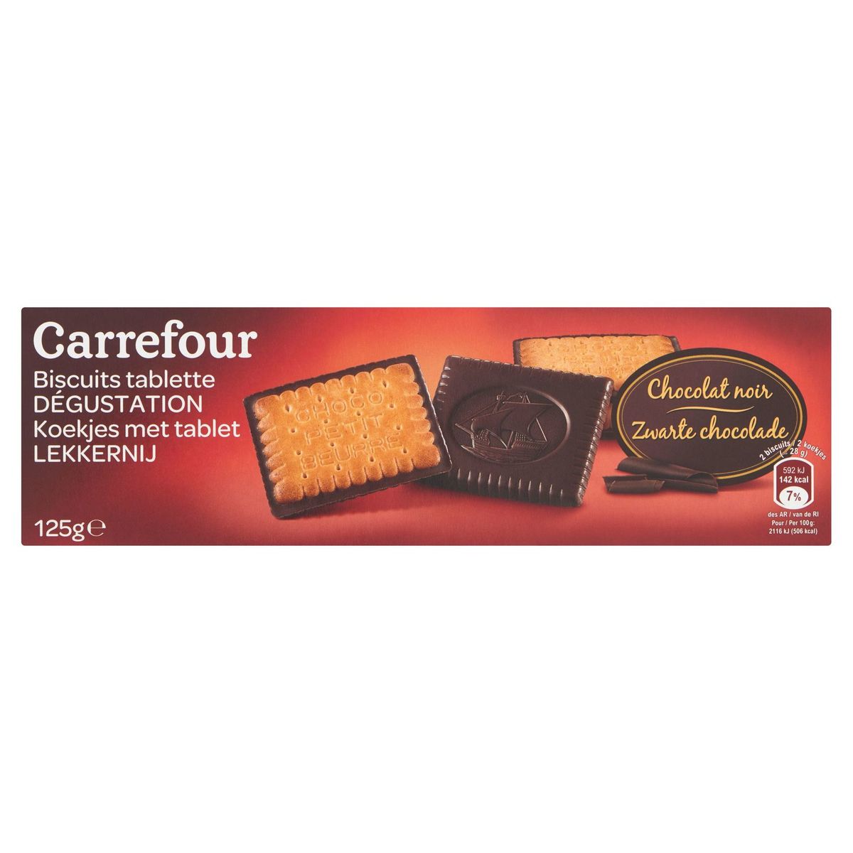 Carrefour Koekjes met Tablet Lekkernij Zwarte Chocolade 125 g