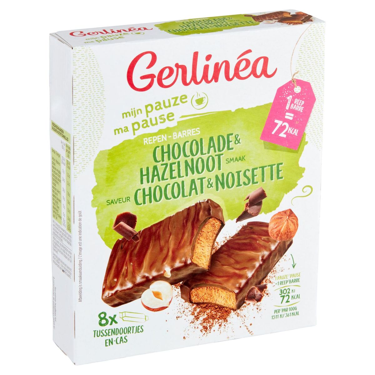 Gerlinéa Mijn Pauze Repen Chocolade & Hazelnoot Smaak 8 x 20 g