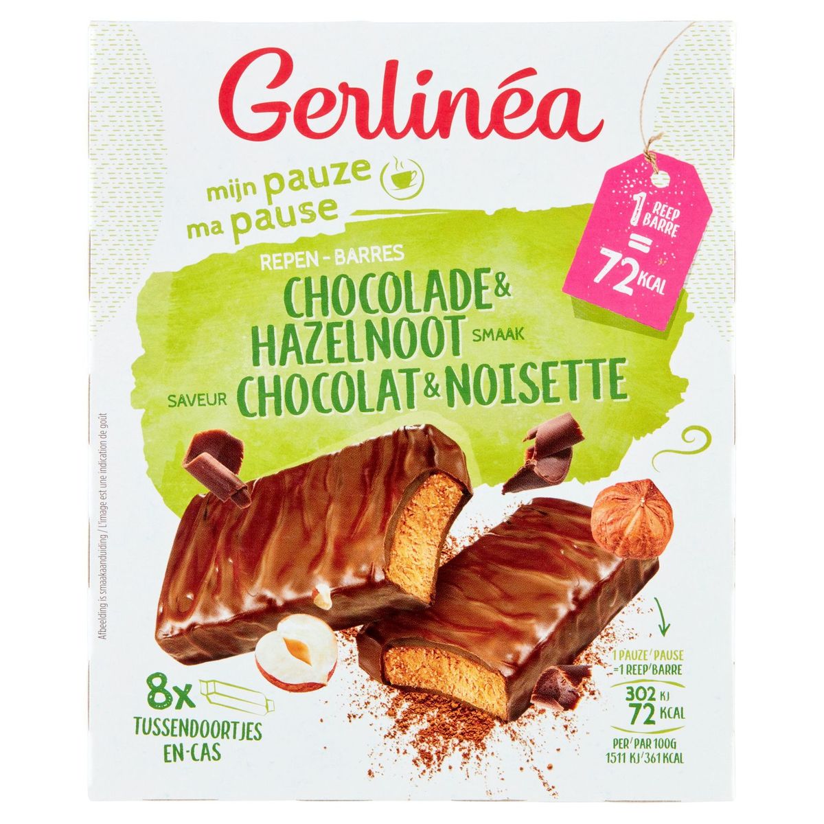 Gerlinéa Mijn Pauze Repen Chocolade & Hazelnoot Smaak 8 x 20 g