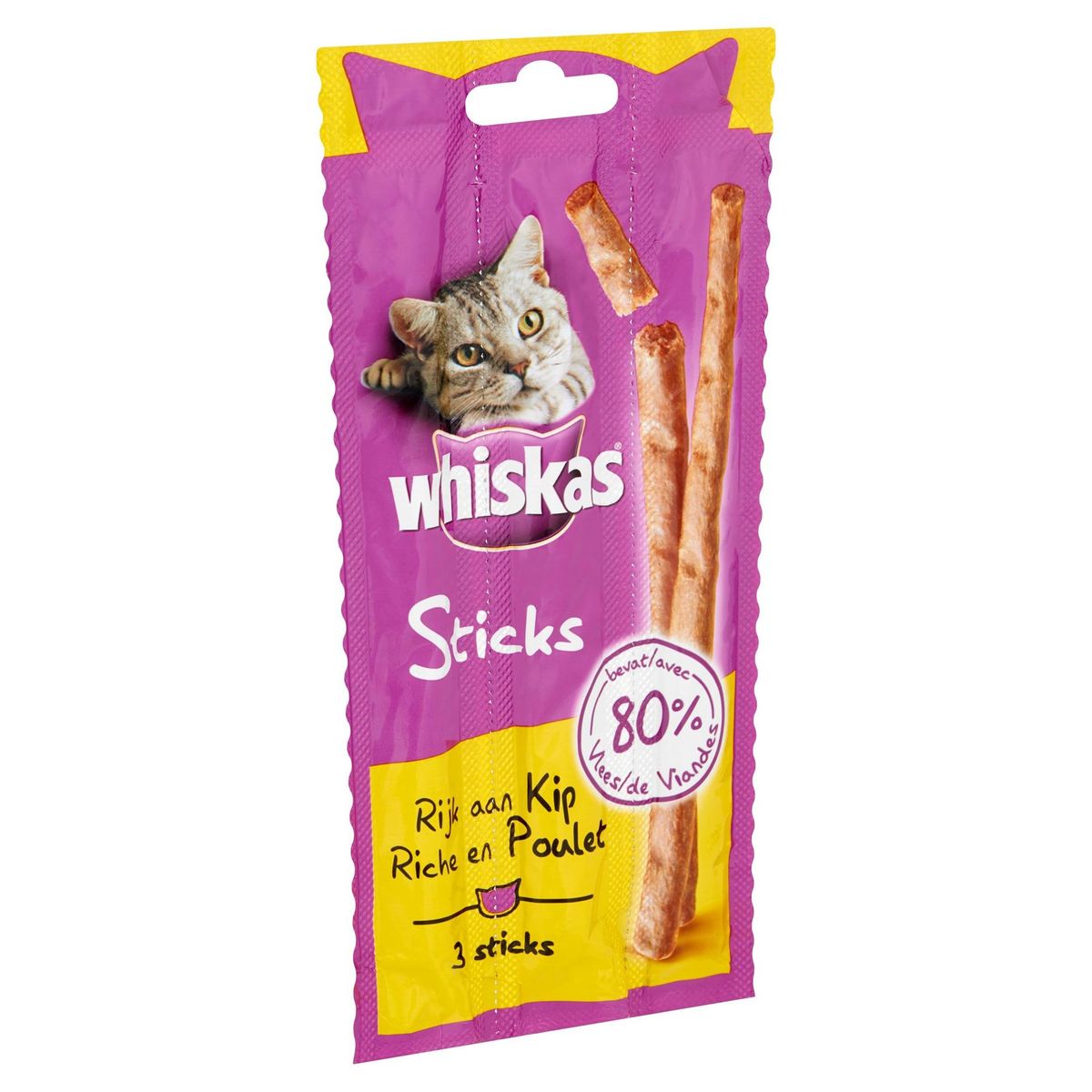 Snack Chat Whiskas Sticks Friandises Riche en Poulet 3 Sticks 18 g