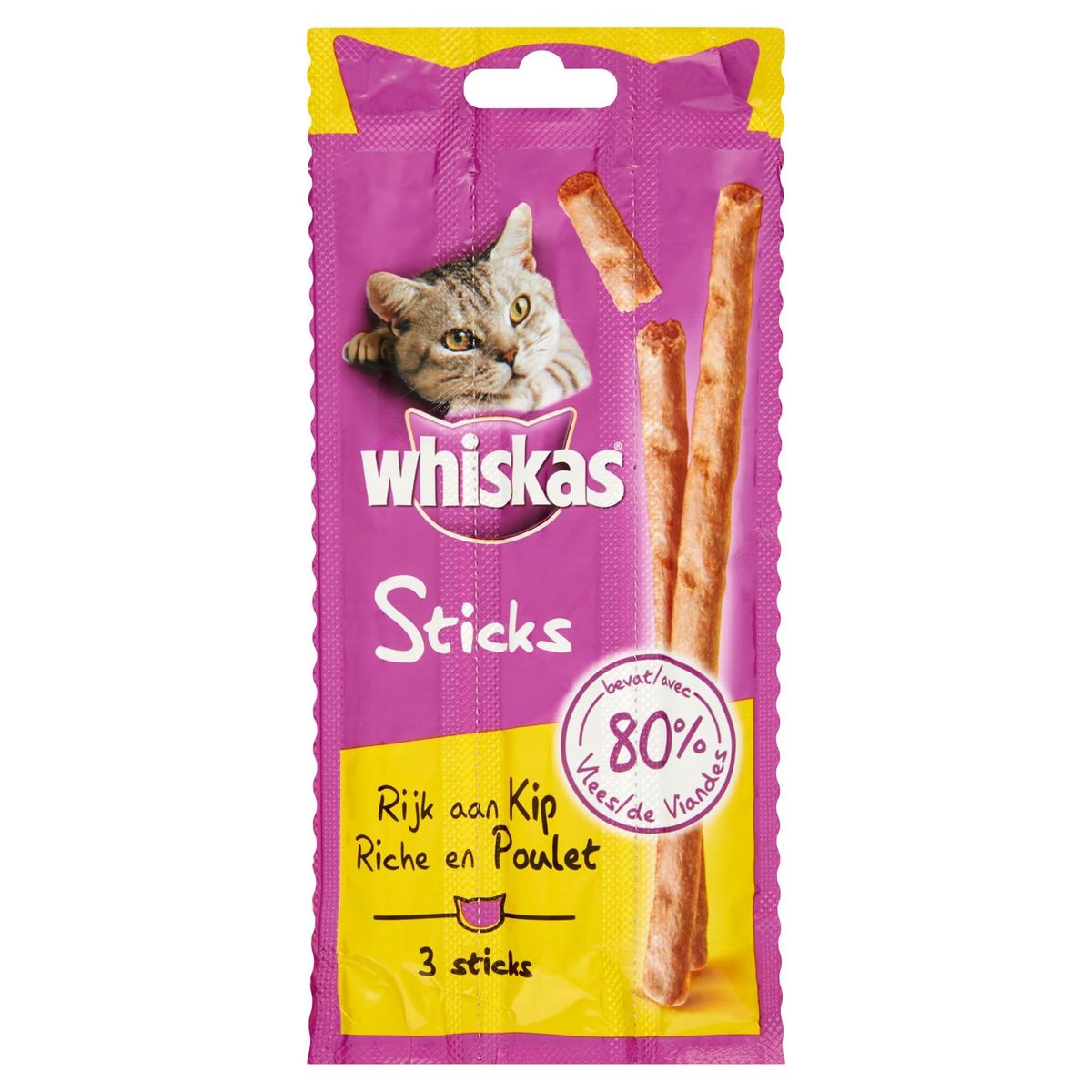 Snack Chat Whiskas Sticks Friandises Riche en Poulet 3 Sticks 18 g