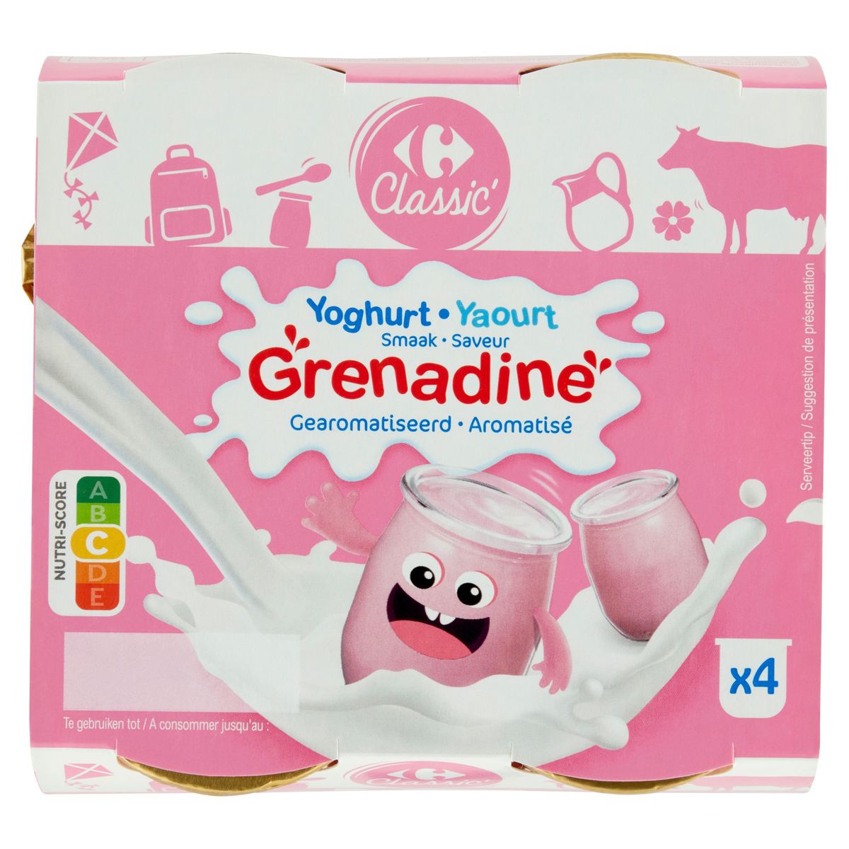 Carrefour Classic' Yoghurt  Smaak Grenadine Gearomatiseerd 4 x 125 g