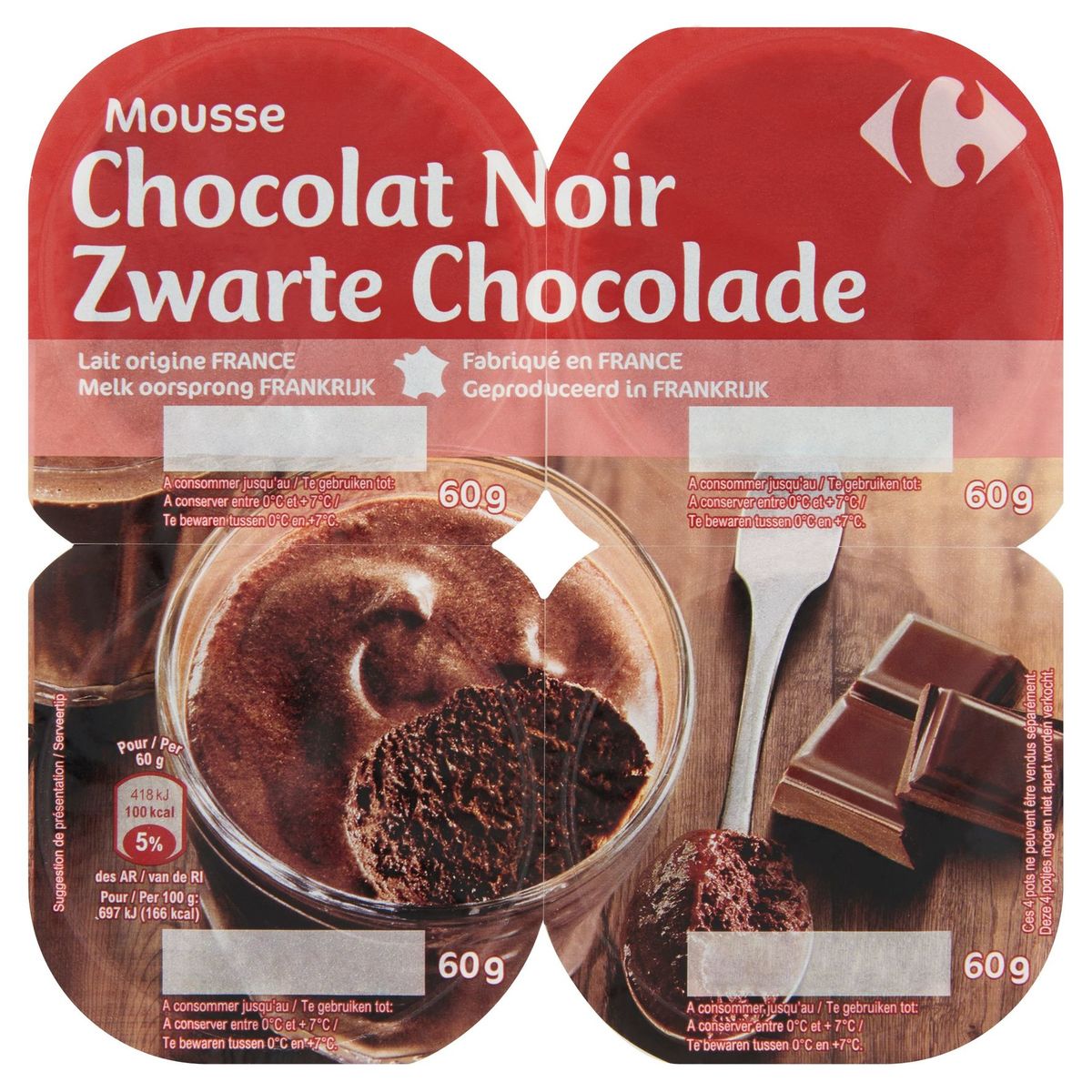 Carrefour Mousse Chocolat Noir 4 x 60 g