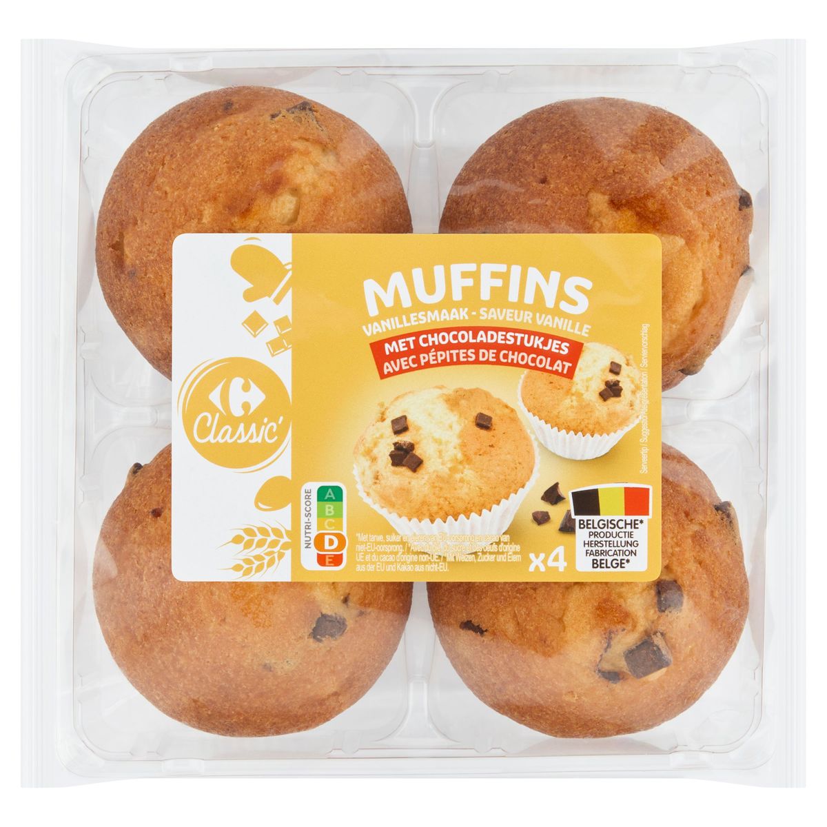 Carrefour Classic' Muffins Vanille avec Pépites de Chocolat 4 x 75 g
