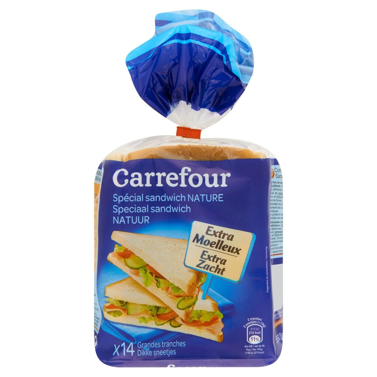 Carrefour Speciaal Sandwichbrood Natuur 14 Dikke Sneetjes 550 g