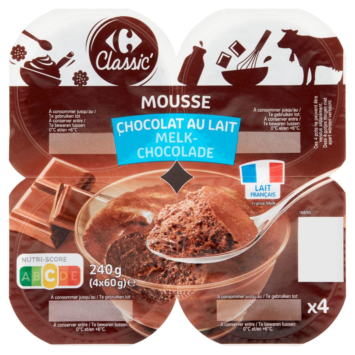 Carrefour Classic' Mousse Chocolat au Lait 4 x 60 g