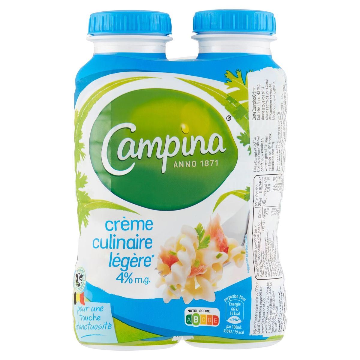 Campina Crème Culinaire Extra Légère 4% M.G. 2 x 250 ml