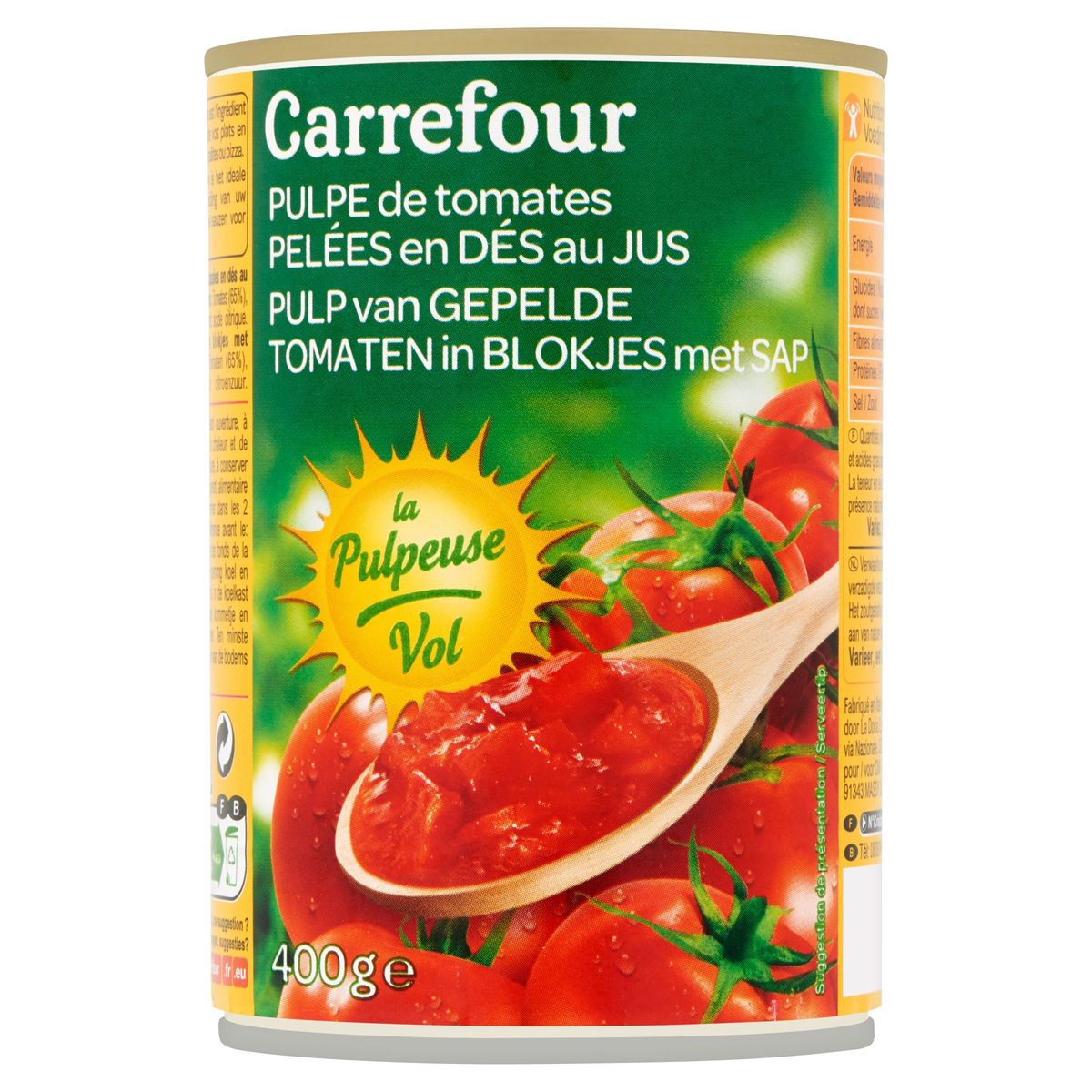 Carrefour Pulp van Gepelde Tomaten in Blokjes met Sap 400 g