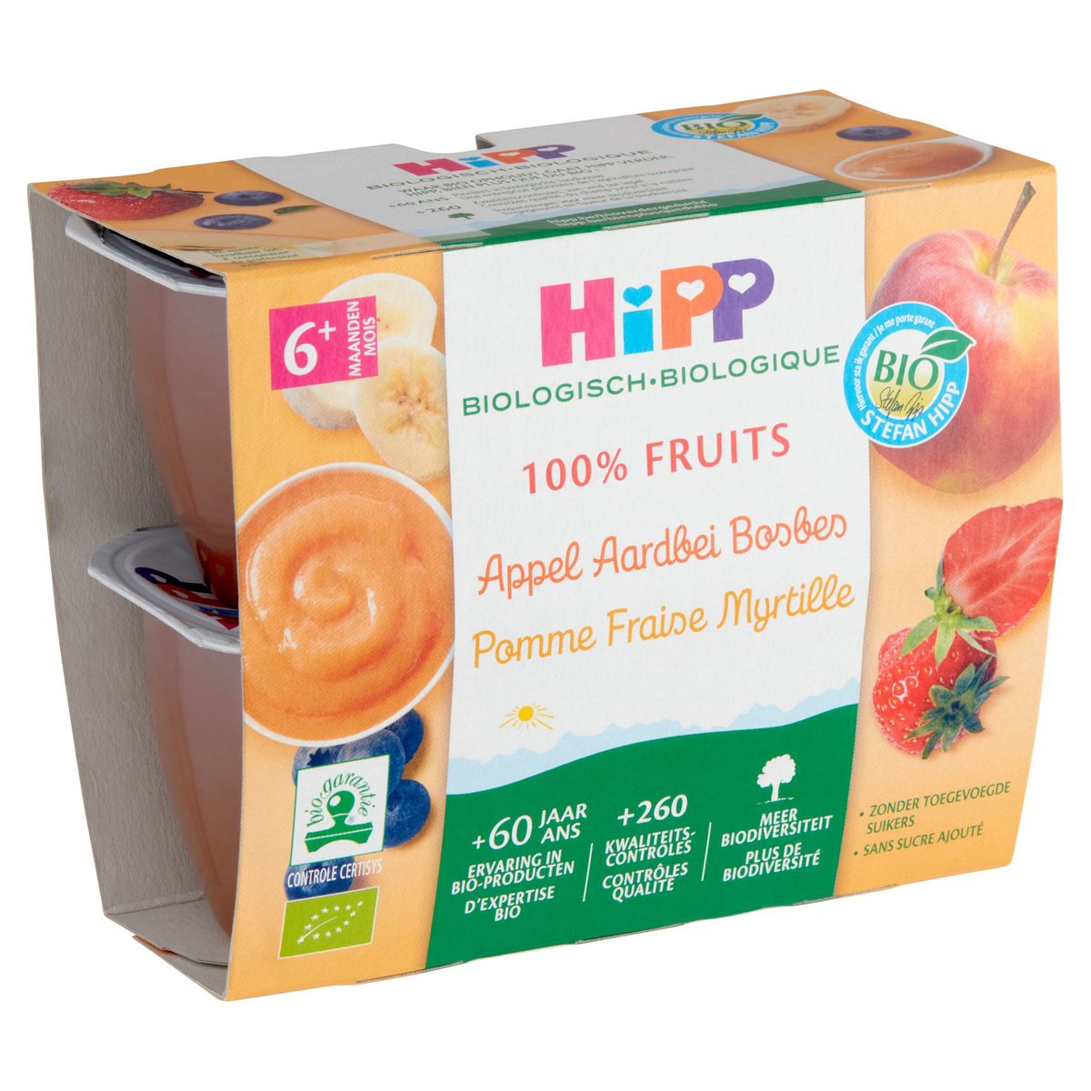 HiPP Biologisch 100% Fruits Appel Aardbei Bosbes 6+ Maanden 4 x 100 g