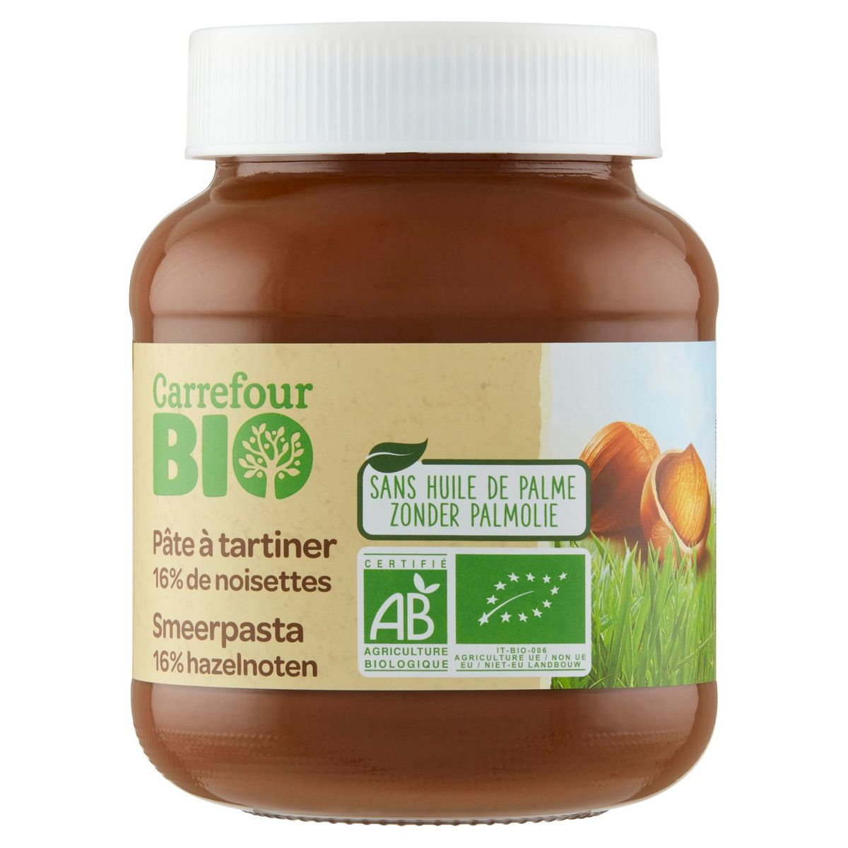 Carrefour Bio Smeerpasta 16% Hazelnoten 350 g